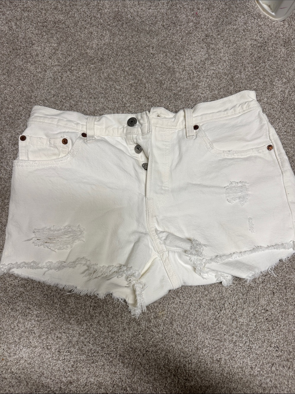 Levi's White Distressed Denim Shorts with Frayed Hem